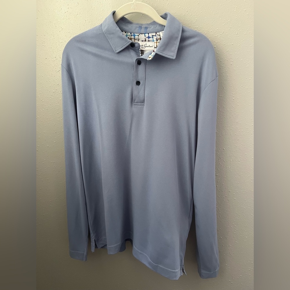 New Robert Graham Long Sleeve Golf Polo Size Small in Light Blue
